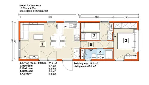 Casa Mobile 42 m² con 3 Camere da Letto – Modello A